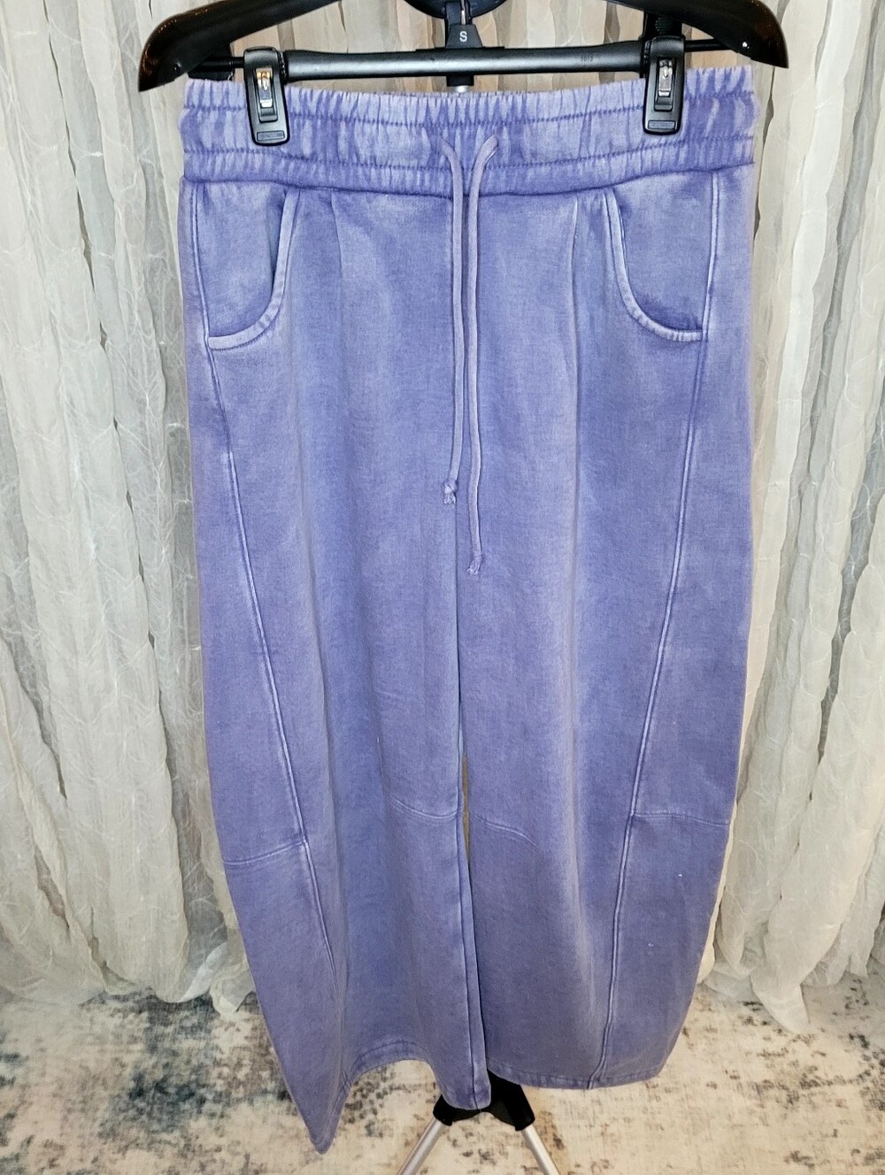 Zenana Blue Mineral Wash High Waist Wide Leg Fleece Sweatpants M